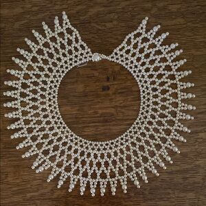 Vintage Cream Tribal-Inspired Collar Necklace Faux Pearl